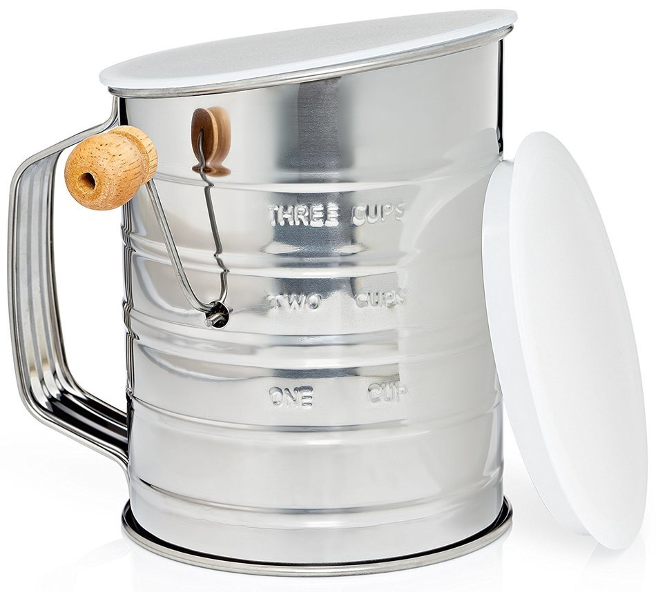 Natizo Stainless Steel 3-Cup Flour Sifter with Lid and Bottom Cover N6