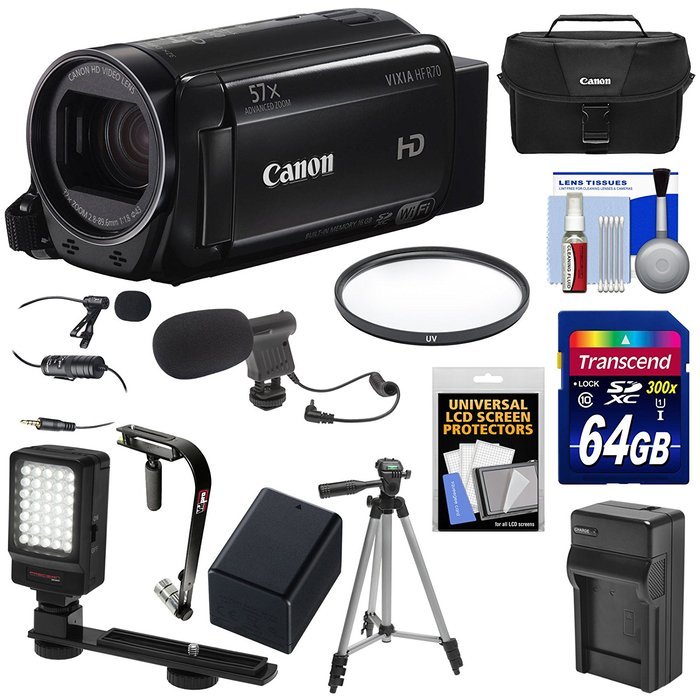 Canon Vixia HF R70 16GB Wi-Fi 1080p HD Video Camcorder with 64GB Card + Battery & Charger + Case + Tripod + Stabilizer...