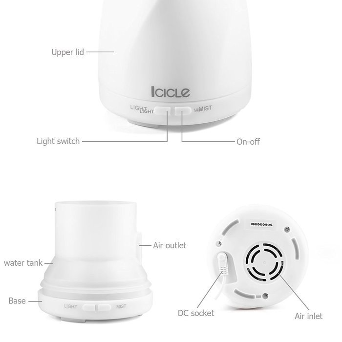 Icicle 100ml Aroma Essential Oil Diffuser, Ultrasonic Cool Mist Humidifier with 7 Color LED Lights Changing, Waterless... N4