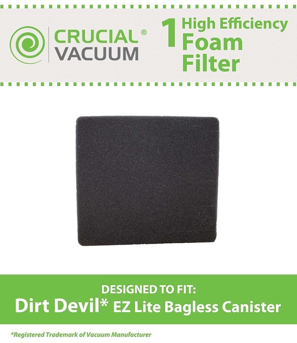 1 Dirt Devil Foam Filter, Fits EZ Lite Bagless Canister Vacuums, Compare to Part # 1KQ0106000, Designed & Engineered...