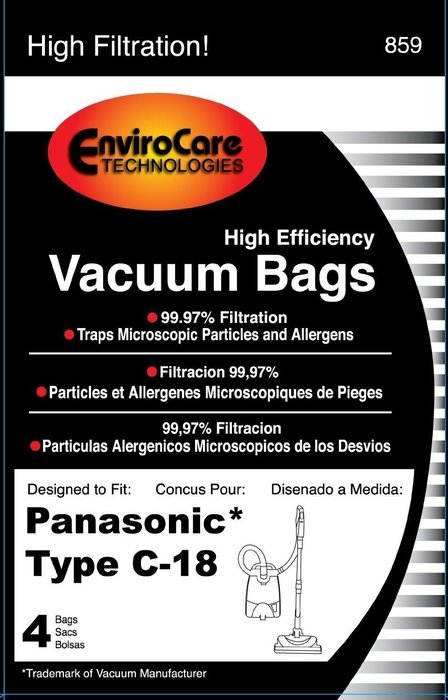 Panasonic Type C-18 Micro-Allergen Cloth Bags 4-Pack, Compare with Panasonic Part# AMC-J3EP Canister Replacement...