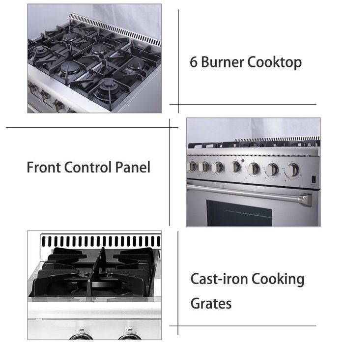 Anself THOR KITCHEN 36-inch Stainless Steel Professional Gas Range Free Standing Dual Fuel Range, 5.2 Cu. Ft,... N2
