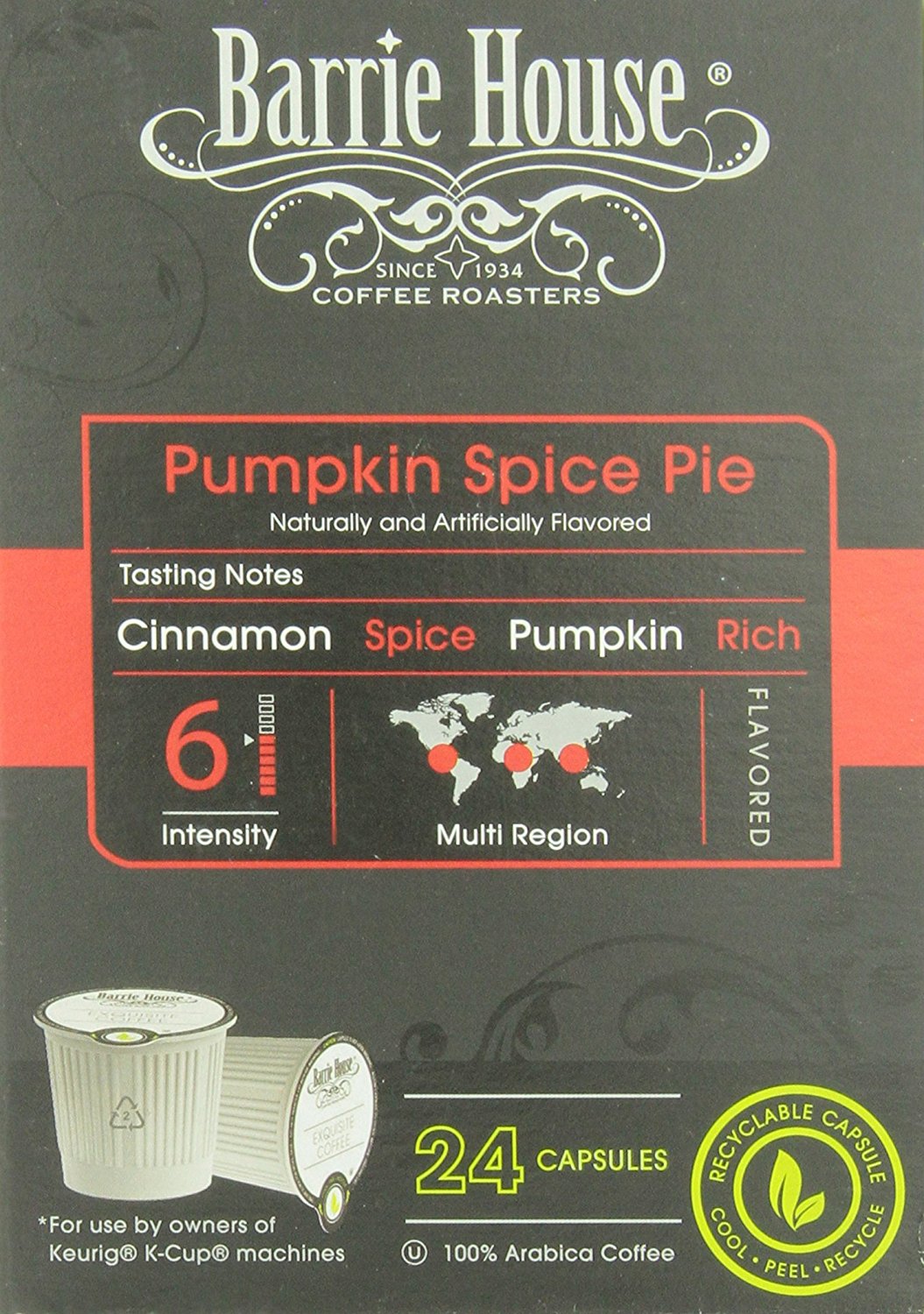 Barrie House Pumpkin Spice Single Capsules for KCup Brewer, 80 Count