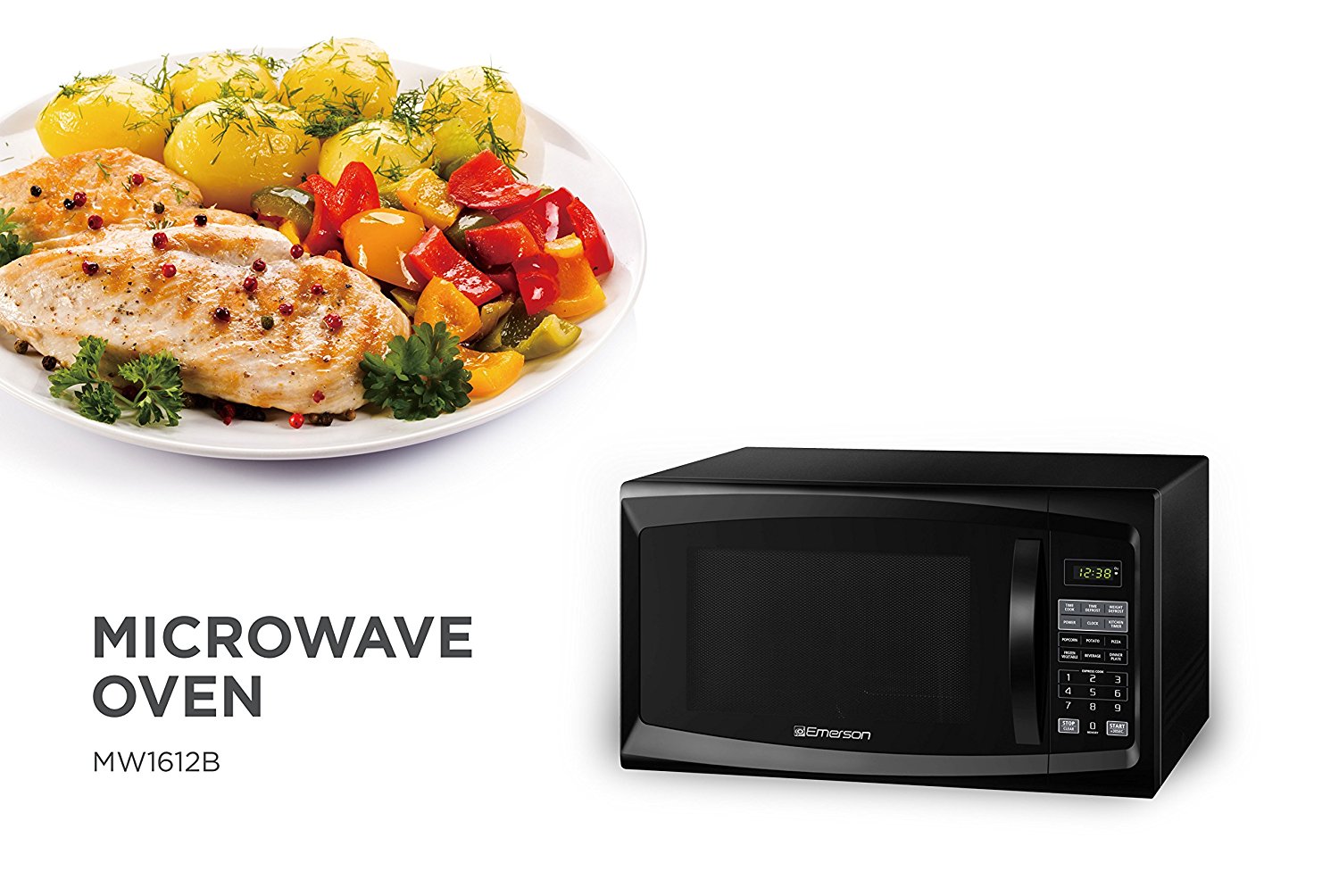 Emerson MW1612B, 1.6 CU. FT. 1100 Watt, Touch Control, Black Microwave ...