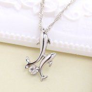 fashion silver Dolphin pendant Necklace plated chain rhinestone jumping double