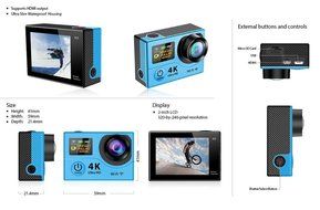 TONSEE Sport Camera H3R Ultra 4K HD 2.0 Inch Screen Action Camera Waterproof 30m+Remote Control - Blue