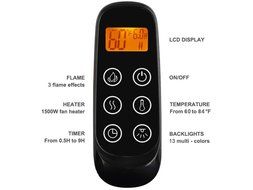 PuraFlame 47" Rossano, Wall Mounted, Flat Panel Electric Fireplace Heater with Remote, 1500W, Black N2