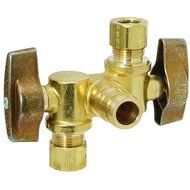 BrassCraft KTBRPX1901DVX R 1/2 Nom PEX Barb Inlet x 3/8 O.D Comp x 3/8 O.D Comp Dual Outlet Dual Shut-Off 1/4-...