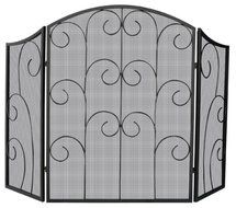 Uniflame, S-1015, 3 Panel Black Wrought Iron Screen with Decorative Scroll