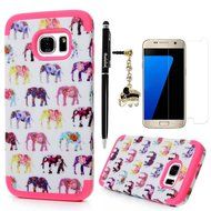 Badalink Galaxy S7 Edge Case Soft TPU Shockproof Rubber Skin Gel Inner Case + Full Edge Easy Grip Cute Elephants... N18