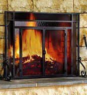 Plow &amp; Hearth Two-Door Fire Screen With Glass Accents - Tubular Steel Frame with Tempered Glass - Matte Black...