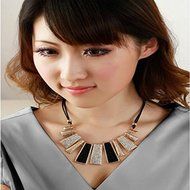 SyGyn(TM) women girl Fashion Design Beads Enamel Bib Leather Braided Rope Chain statement necklace
