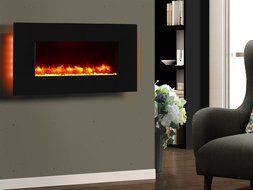 PuraFlame 47" Rossano, Wall Mounted, Flat Panel Electric Fireplace Heater with Remote, 1500W, Black N4