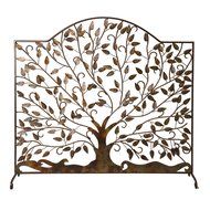 Handcrafted Decorative Fireplace Iron Screen, Tree Design 35"x33" 'Leaves of Flame Fire Screen'