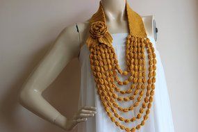 Mustard Crochet Necklace- Flower Necklace Scarf- Jewelry Scarf-Handmade Loop Scarf -Vegan Scarf N4