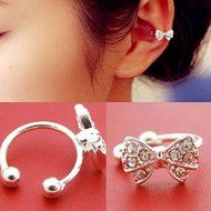 Fashion 1pc Bowknot Bow Rhinestone Crystal Lady Ear Cuff Earring Clip on New N4