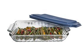 Anchor Hocking 3-Quart Sculpted Baking Dish with Blue Plastic Lid, Set of 3 N2