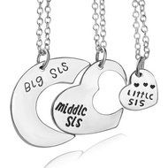 Hot Family Gift Big Middle Little Sister Heart Pendant Silver Plated Necklace N3