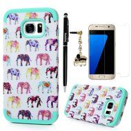 Badalink Galaxy S7 Edge Case Soft TPU Shockproof Rubber Skin Gel Inner Case + Full Edge Easy Grip Cute Elephants... N26