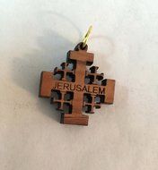 Jerusalem Cross Holy Land Olive Wood Charm Pendant 0.87&quot;