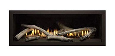Boulevard DV Linear Fireplace, Driftwood Logset &amp; 4" Black Front, NG