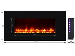 PuraFlame 47" Rossano, Wall Mounted, Flat Panel Electric Fireplace Heater with Remote, 1500W, Black N7
