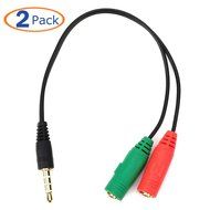 Conwork 2-Pack Stereo 3.5mm Female to 2 Male Gold Plated Headphone Mic Audio Y Splitter Extension Cable