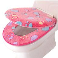 Yaheeda Toilet Seat Cover,Lovely Feet Design Coral Fleece Closestool Bathroom Warmer Pads Set,Coffee N8