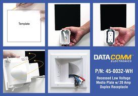 DataComm Electronics 45-0032-WH Commercial Grade Recessed AV/HDMI Cable Conceal Plate with 20 Amp Dual Power Receptacle