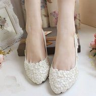 KAKA(TM)Women's Round Toe Flowers Pearl White Stiletto Heel Lace Wedding Bridal Shoes (38)