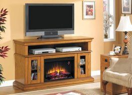 Brookfield TV Stand w/ 25" Curved IR Quartz Fireplace, Premium Oak