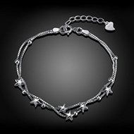New Women's 925 Sterling Silver Chain Jewelry White Gold Plated Star Bracelets N2