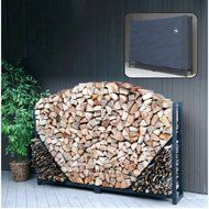 ShelterIt Straight Firewood Log Rack with Kindling Wood Holder and Waterproof Cover, 4', Black