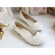 KAKA(TM)Women's Round Toe Flowers Pearl White Stiletto Heel Lace Wedding Bridal Shoes (38) N2