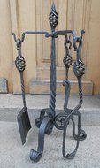 Wrought Iron Fireplace Tools Set Hand Forged Handmade 4 Pieces Stove Set N2