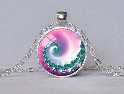 FIBONACCI SPIRAL Cabochon Tibetan silver Glass Chain Pendant Necklace