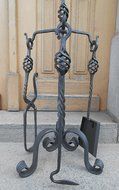 Wrought Iron Fireplace Tools Set Hand Forged Handmade 4 Pieces Stove Set N3