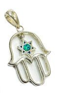 Kabbala Silver 925 Jewish Evil Eye Hamsa Opal Star Of David Pendant 1.6&quot; Israel