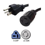 NEMA 5-20P to L5-30R Plug Adapter - 1 Foot, 20A/125V, 12 AWG - Iron Box # IBX-1336-01M