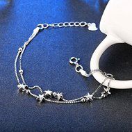 New Women&#039;s 925 Sterling Silver Chain Jewelry White Gold Plated Star Bracelets N4