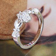 925 Silver Celtic Claddagh White Topaz Wedding Ring Women Fashion Jewelry New (7) N2