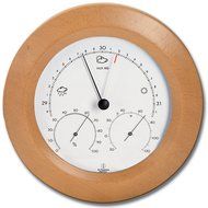Weather Station - Aneroid Barometer - Analog Thermometer - Spiral Hygrometer - 8 in. Round Solid Beech Wood Frame... N3