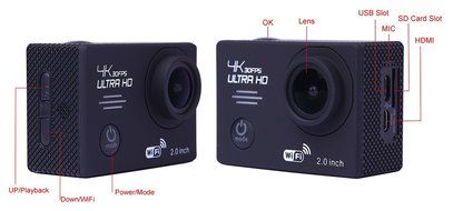 4K3 Sports Action Video Camera WiFi 2.0 inch 1080P Waterproof Helmet Camcorder Black