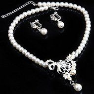 Crystal Pearl Silver Plated Necklace&amp;Earrings Wedding Party Bridal Jewelry Set