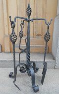 Wrought Iron Fireplace Tools Set Hand Forged Handmade 4 Pieces Stove Set N5