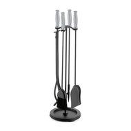5 Pc Round Base Fireplace Set in Black &amp; Polished Steel