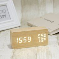 COOWOO Digital Wood Clock Sound Activated LED Alarm Clock Multi-function Display with Temperature and Humidity...