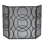 Modern Orb Iron Fireplace Screen - 3 Panel Design with Protective Mesh Backing