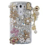 Spritech(TM) LG G Stylo Hard Case,Bling Crystal 3D handmade Rhinestone Design Clear Phone Cover White Flower for... N8