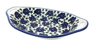 Polish Pottery Violets Oval Dish with Handles